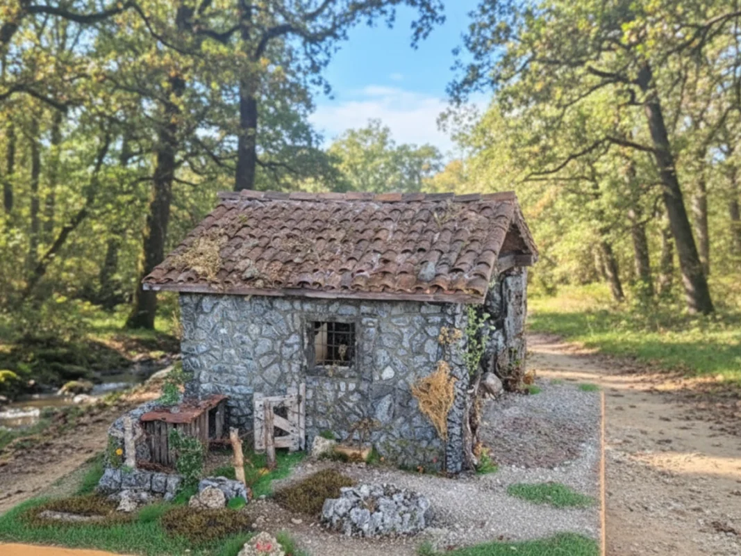 Modello rustico capanno in pietra per diorama e presepe artigianale