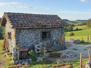 Modello rustico capanno in pietra per diorama e presepe artigianale