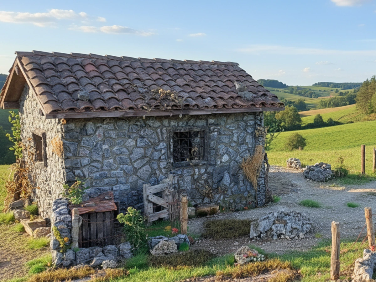 Modello rustico capanno in pietra per diorama e presepe artigianale