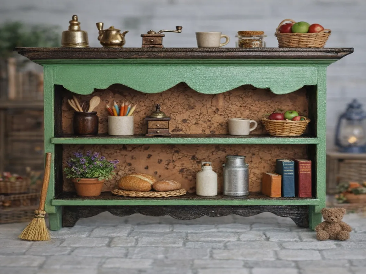 Mobiletto antico in miniatura intagliato a mano per arredamento casa delle bambole