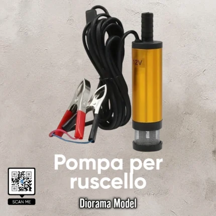 Pompa per ruscello 12V sommersa con morsetti per diorama, presepe e modellismo