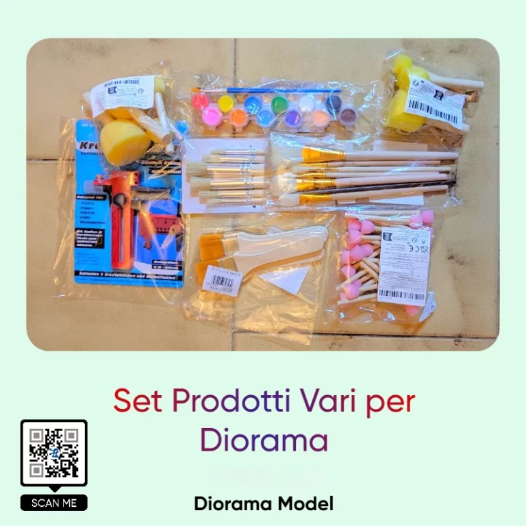 Set prodotti vari per diorama: pennelli, spugne per sfumature, tempere colorate e attrezzi Diorama Model