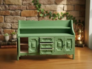 Mobiletto antico in miniatura intagliato a mano per arredamento casa delle bambole