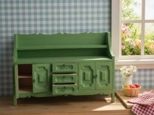 Mobiletto antico in miniatura intagliato a mano per arredamento casa delle bambole